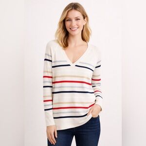 Loft Striped Luxe Knit V-Neck Tunic Sweater women’s size small